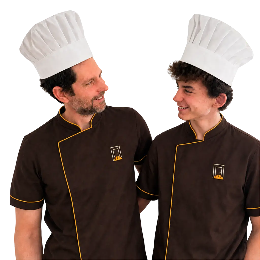 Andreas och Julian i Dörrfrallan-kockkläder